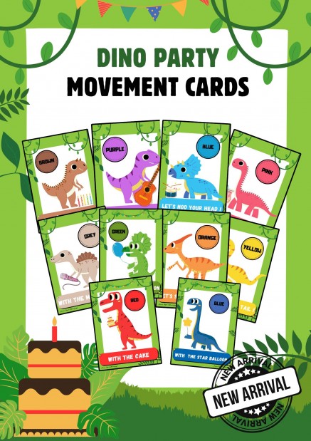 DINO PARTY- MOVEMENT CARDS